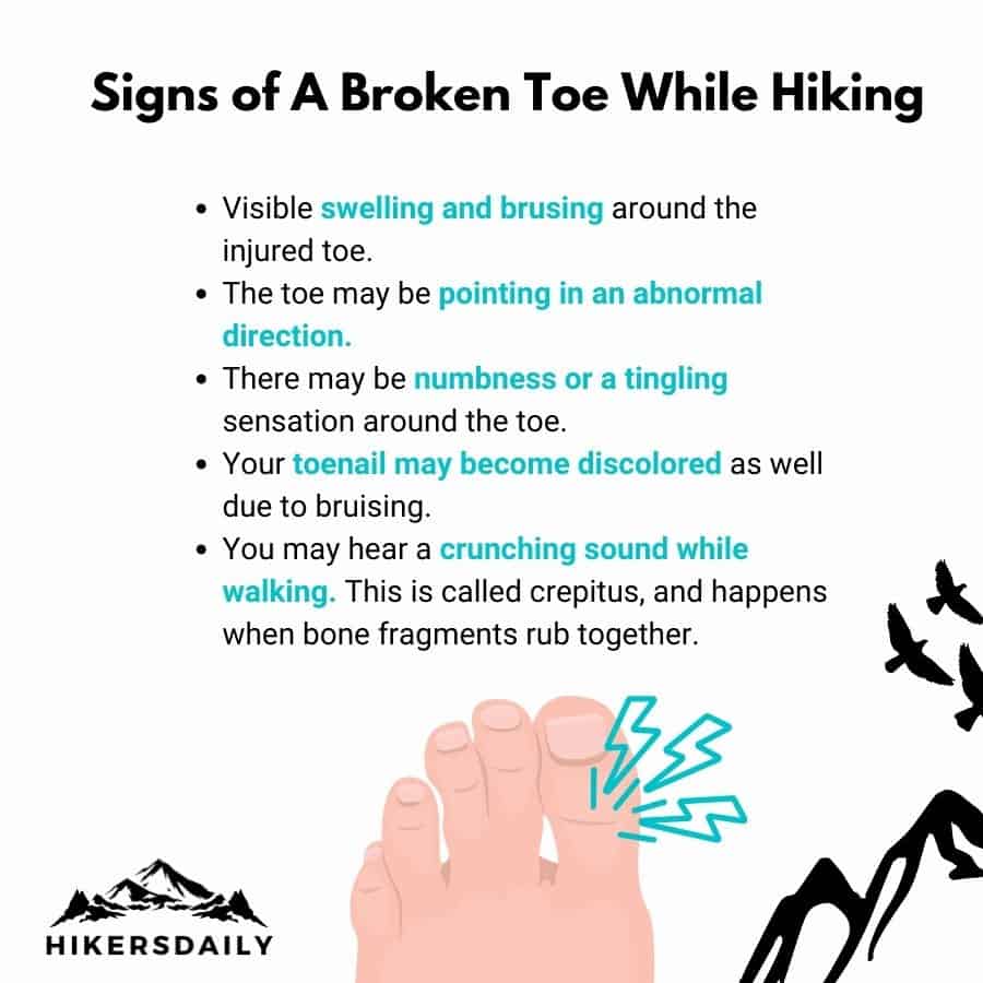 signs of a broken toe while hiking