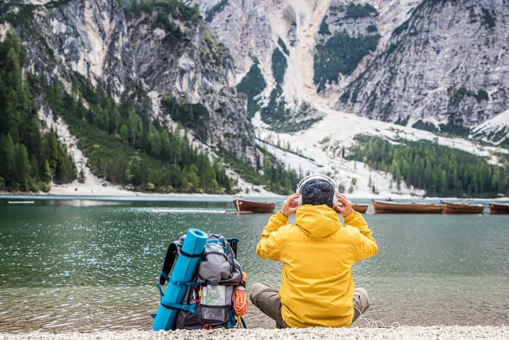 hiking with headphones